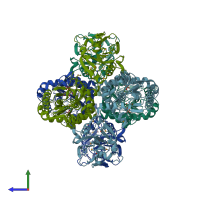 PDB entry 2ywc coloured by chain, side view.