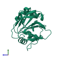 PDB entry 2ywj coloured by chain, side view.