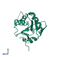 PDB entry 2ywn coloured by chain, side view.