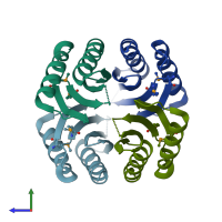 PDB entry 2ywq coloured by chain, side view.