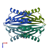 PDB entry 2ywq coloured by chain, top view.