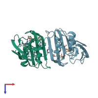 PDB entry 2yww coloured by chain, top view.