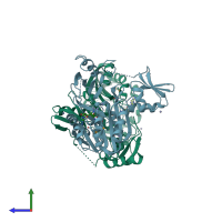 PDB entry 2yx1 coloured by chain, side view.