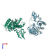 PDB entry 2yx1 coloured by chain, top view.