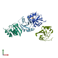 PDB entry 2yx6 coloured by chain, front view.