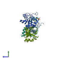 PDB entry 2yx6 coloured by chain, side view.