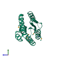 PDB entry 2yxb coloured by chain, side view.