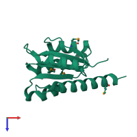 PDB entry 2yxb coloured by chain, top view.