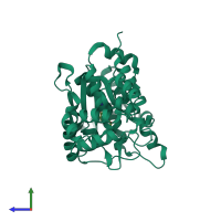 PDB entry 2yxn coloured by chain, side view.