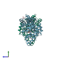 PDB entry 2yxo coloured by chain, side view.