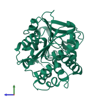 PDB entry 2yxp coloured by chain, side view.