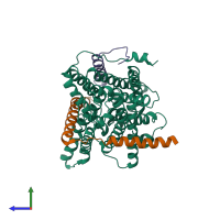 PDB entry 2yxq coloured by chain, side view.