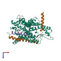 PDB entry 2yxq coloured by chain, top view.