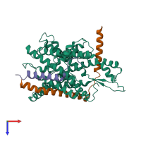 PDB entry 2yxr coloured by chain, top view.