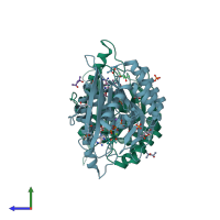 PDB entry 2yxu coloured by chain, side view.