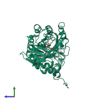 PDB entry 2yxx coloured by chain, side view.