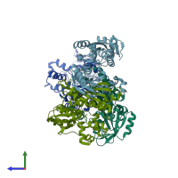 PDB entry 2yxz coloured by chain, side view.