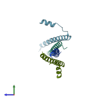 PDB entry 2yy0 coloured by chain, side view.