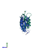 PDB entry 2yy3 coloured by chain, side view.