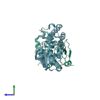 PDB entry 2yy6 coloured by chain, side view.