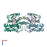 PDB entry 2yy7 coloured by chain, top view.