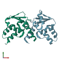 PDB entry 2yy9 coloured by chain, front view.