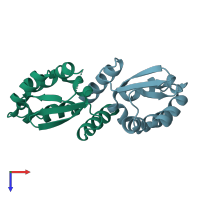 PDB entry 2yy9 coloured by chain, top view.