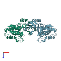 PDB entry 2yyb coloured by chain, top view.