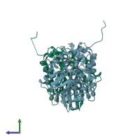 PDB entry 2yye coloured by chain, side view.