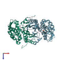 PDB entry 2yye coloured by chain, top view.