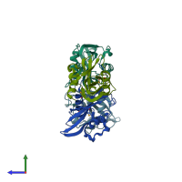 PDB entry 2yyh coloured by chain, side view.
