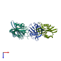 PDB entry 2yyh coloured by chain, top view.