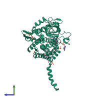 PDB entry 2yyj coloured by chain, side view.