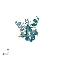 PDB entry 2yyr coloured by chain, side view.