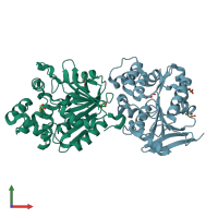 PDB entry 2yys coloured by chain, front view.