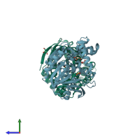 PDB entry 2yys coloured by chain, side view.