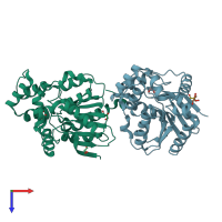 PDB entry 2yys coloured by chain, top view.