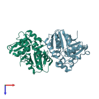 PDB entry 2yyv coloured by chain, top view.