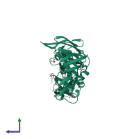 Monomeric assembly 1 of PDB entry 2yyz coloured by chemically distinct molecules, side view.