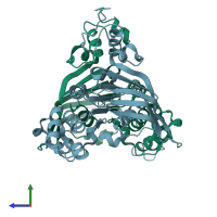 PDB entry 2yz2 coloured by chain, side view.