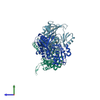 PDB entry 2yzg coloured by chain, side view.