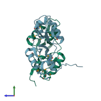 PDB entry 2yzi coloured by chain, side view.