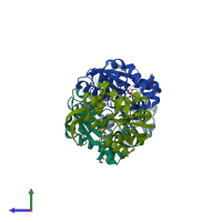 PDB entry 2yzk coloured by chain, side view.