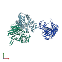 PDB entry 2yzm coloured by chain, front view.