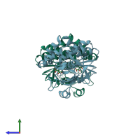 PDB entry 2yzo coloured by chain, side view.