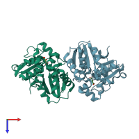 PDB entry 2yzo coloured by chain, top view.