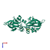 PDB entry 2yzq coloured by chain, top view.