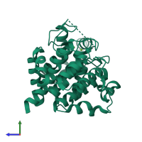 PDB entry 2yzv coloured by chain, side view.