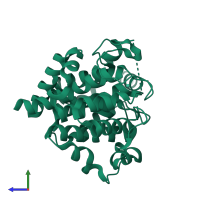 PDB entry 2yzw coloured by chain, side view.