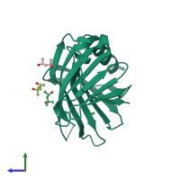 PDB entry 2yzy coloured by chain, side view.